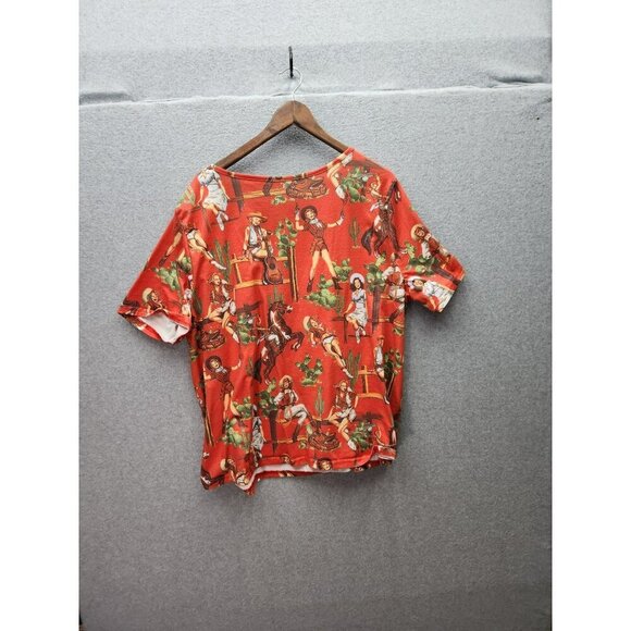 VTG Western 50s Vintage Pinup Cowgirl Print Tee Costume Novelty Party Retro Unis - Picture 3 of 3